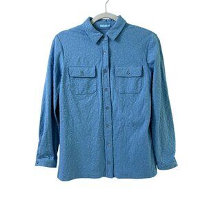 J Mclaughlin Button Front Jacquard Top Size S Blue Long Sleeve Collared Pockets